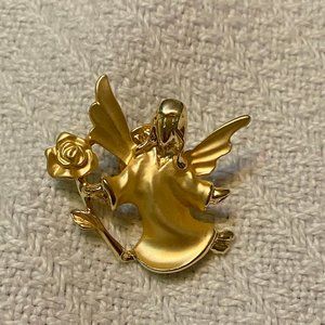 ⬇️Vintage Estate Gigio-Giusti Gold Angel with Rose Brooch/Pin